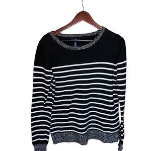 Gap long sleeved mid weight boat neck black and white striped sweater - medium